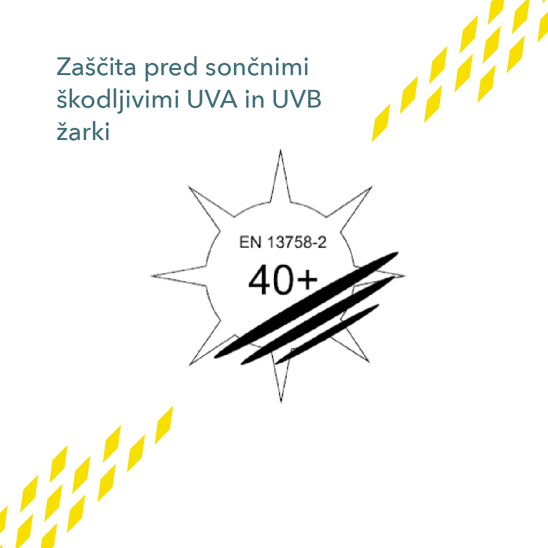 European standard EN 13758-2 UPF 40+ - Protection against the sun's harmful UVA and UVB rays