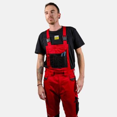 Delovne farmer hlače z naramnicami PACIFIC FLEX rdeče